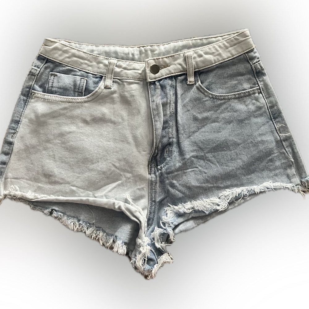 two tone denim shorts